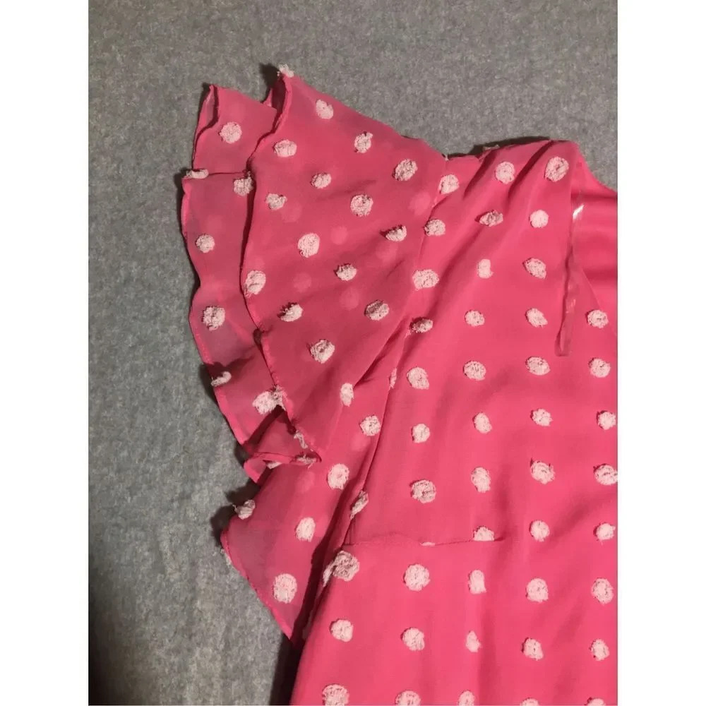 Womens Chic Soul Dress Size 1XL Pink White Polka Dot Ruffle Sleeve Feminine - Picture 2 of 4
